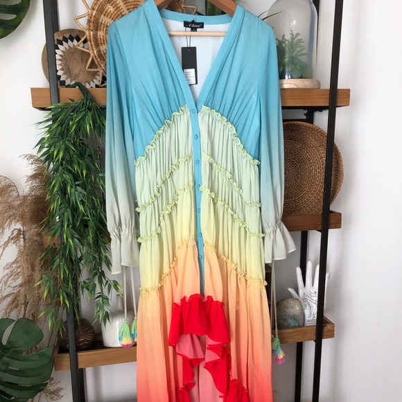 💫Last One💫 Rainbow ombré ruffle midi dress - Picture 6 of 8